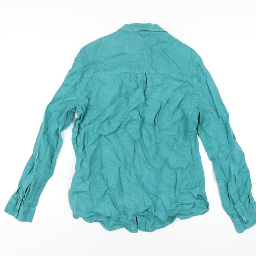 Marks and Spencer Womens Green Linen Basic Button-Up Size 10 Collared