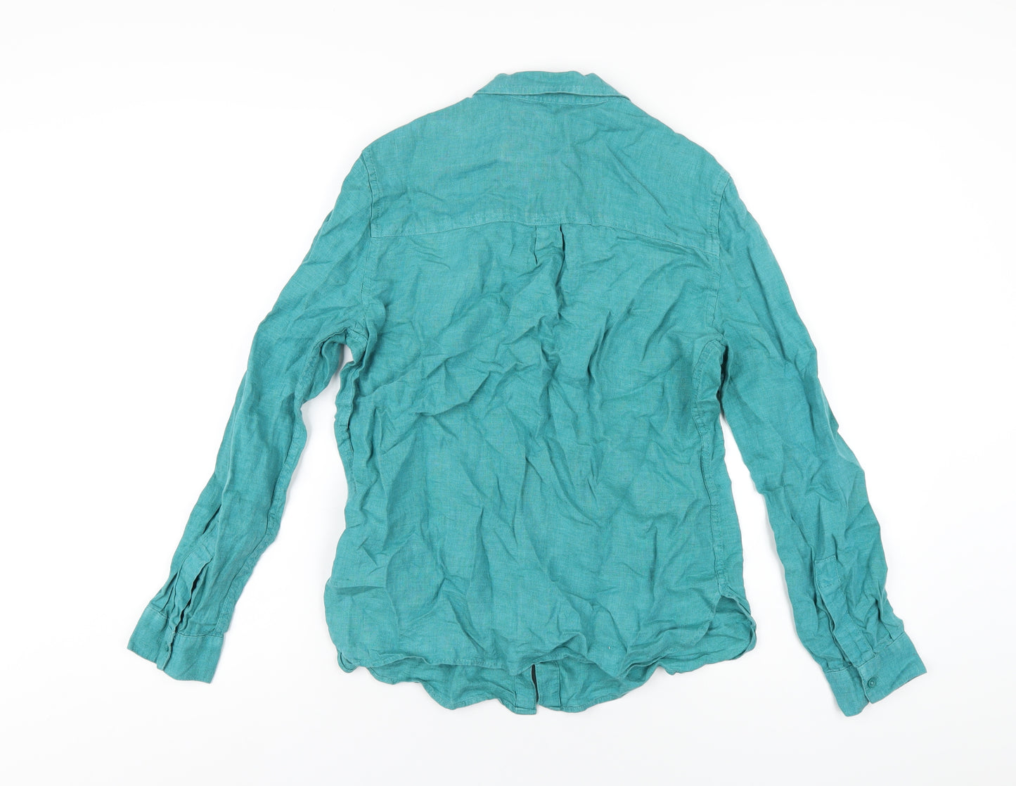 Marks and Spencer Womens Green Linen Basic Button-Up Size 10 Collared