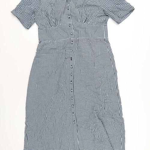Nobody's Child Womens Blue Check Cotton A-Line Size 12 V-Neck Button