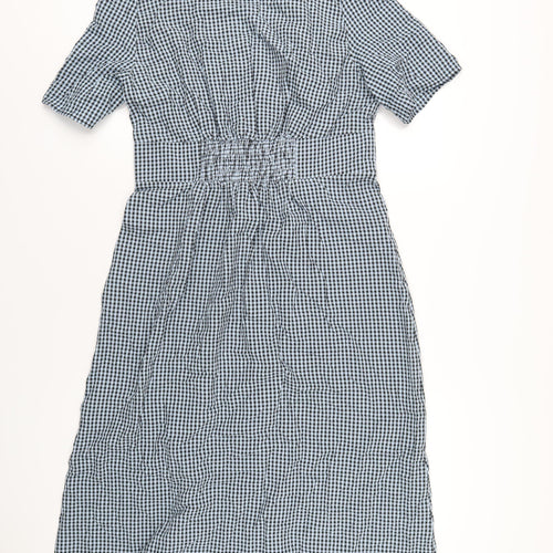 Nobody's Child Womens Blue Check Cotton A-Line Size 12 V-Neck Button