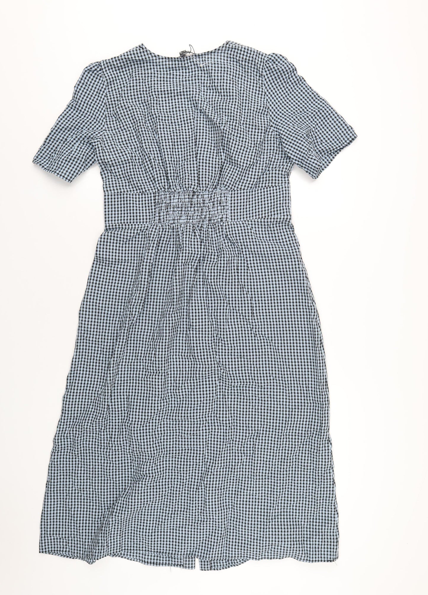 Nobody's Child Womens Blue Check Cotton A-Line Size 12 V-Neck Button