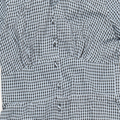 Nobody's Child Womens Blue Check Cotton A-Line Size 12 V-Neck Button