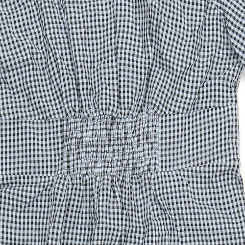 Nobody's Child Womens Blue Check Cotton A-Line Size 12 V-Neck Button