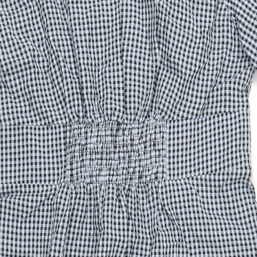 Nobody's Child Womens Blue Check Cotton A-Line Size 12 V-Neck Button