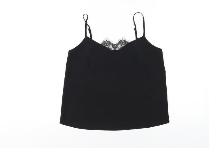 Lipsy Womens Black Polyester Camisole T-Shirt Size 12 V-Neck