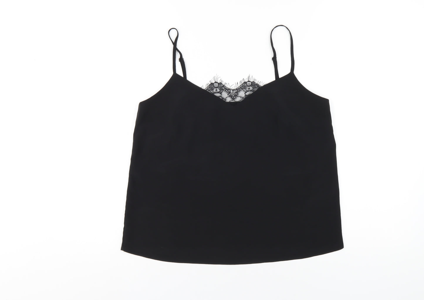 Lipsy Womens Black Polyester Camisole T-Shirt Size 12 V-Neck