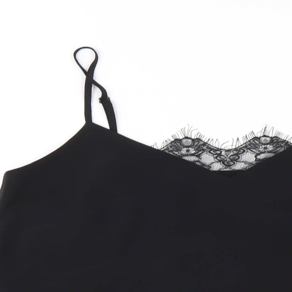 Lipsy Womens Black Polyester Camisole T-Shirt Size 12 V-Neck