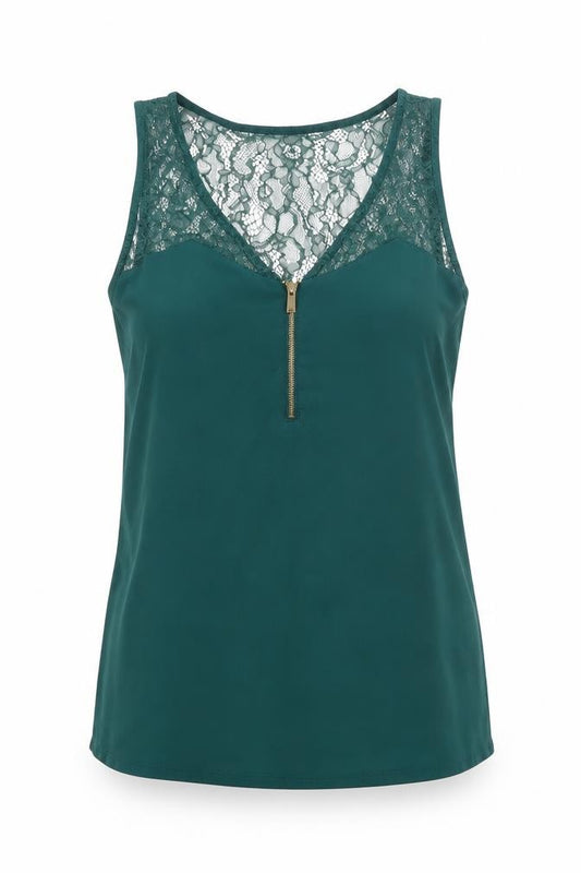 Front view of Express women’s green polyester basic tank, size S, v-neck
