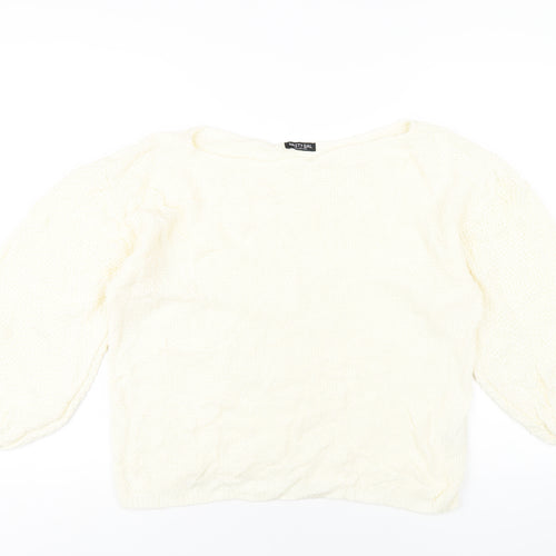Nasty Gal Womens Ivory Round Neck Acrylic Pullover Jumper Size S