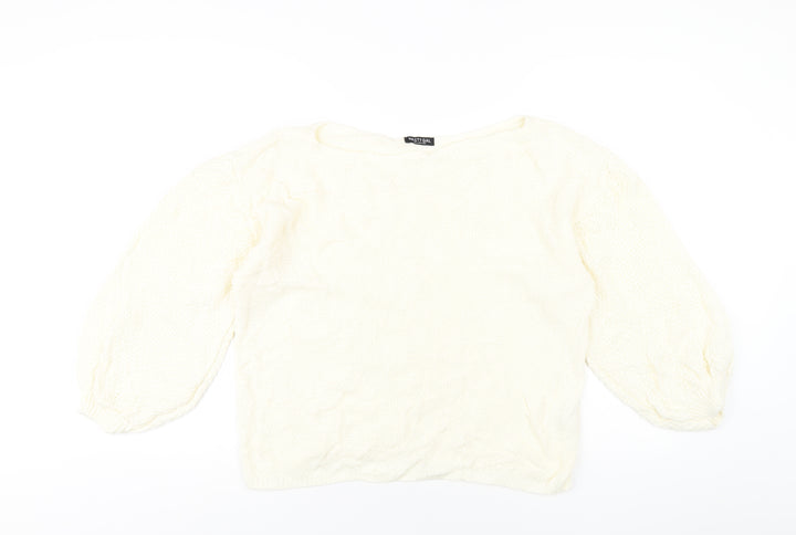 Nasty Gal Womens Ivory Round Neck Acrylic Pullover Jumper Size S
