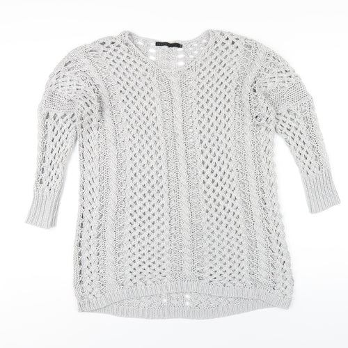Crafted Womens Grey Round Neck Acrylic Pullover Jumper Size 10