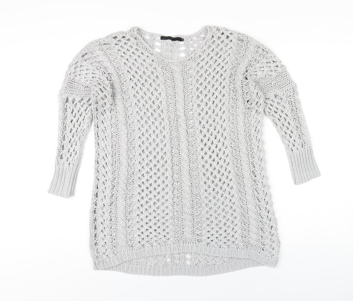 Crafted Womens Grey Round Neck Acrylic Pullover Jumper Size 10