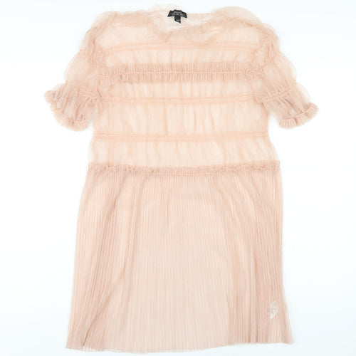 Topshop Womens Pink Polyester A-Line Size 12 Round Neck Pullover