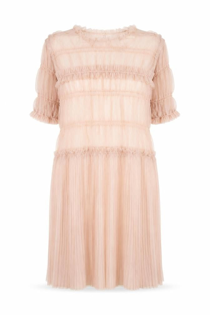Front view of Topshop women’s pink polyester a-line, size UK 12, round neck pullover