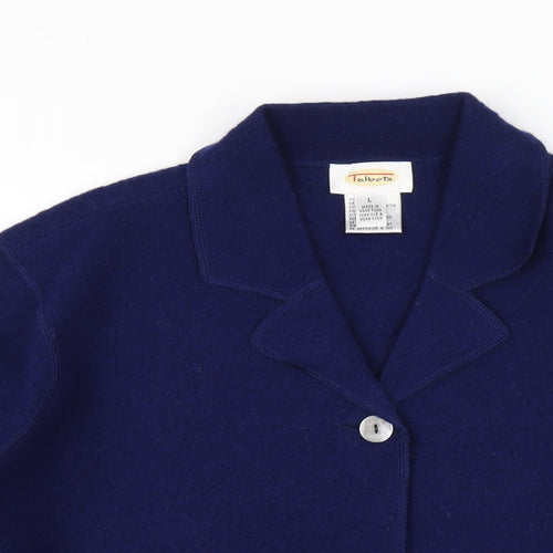 Talbots Womens Blue Collared Wool Cardigan Jumper Size L