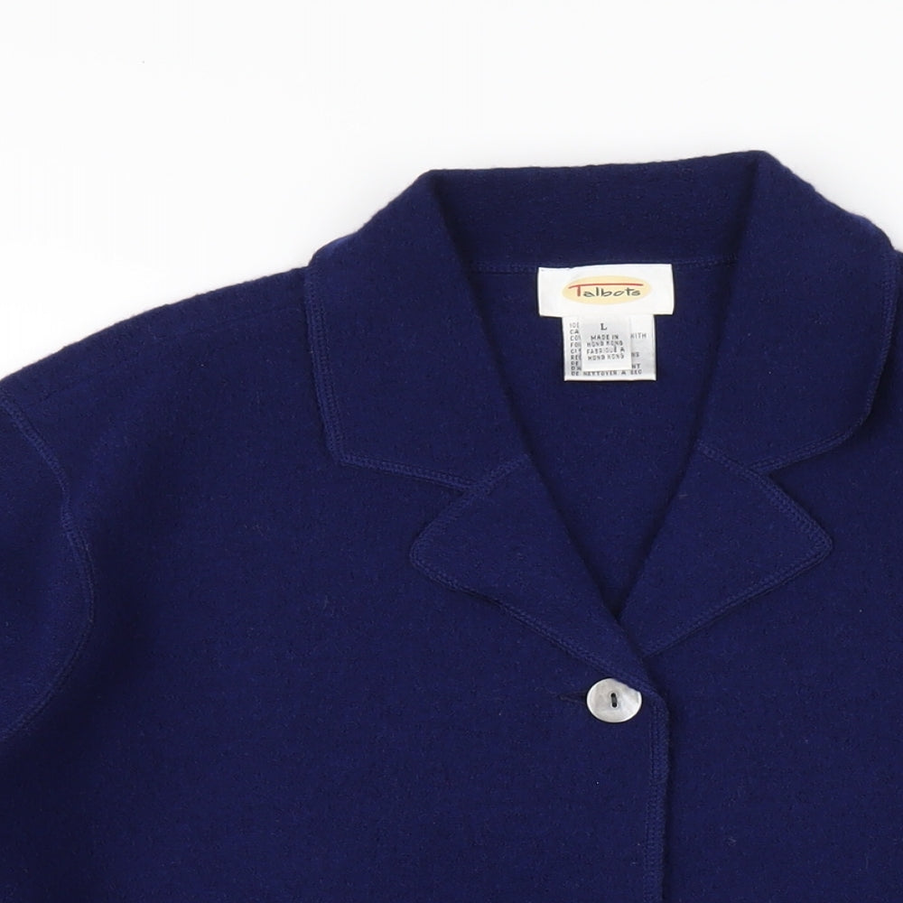 Talbots Womens Blue Collared Wool Cardigan Jumper Size L