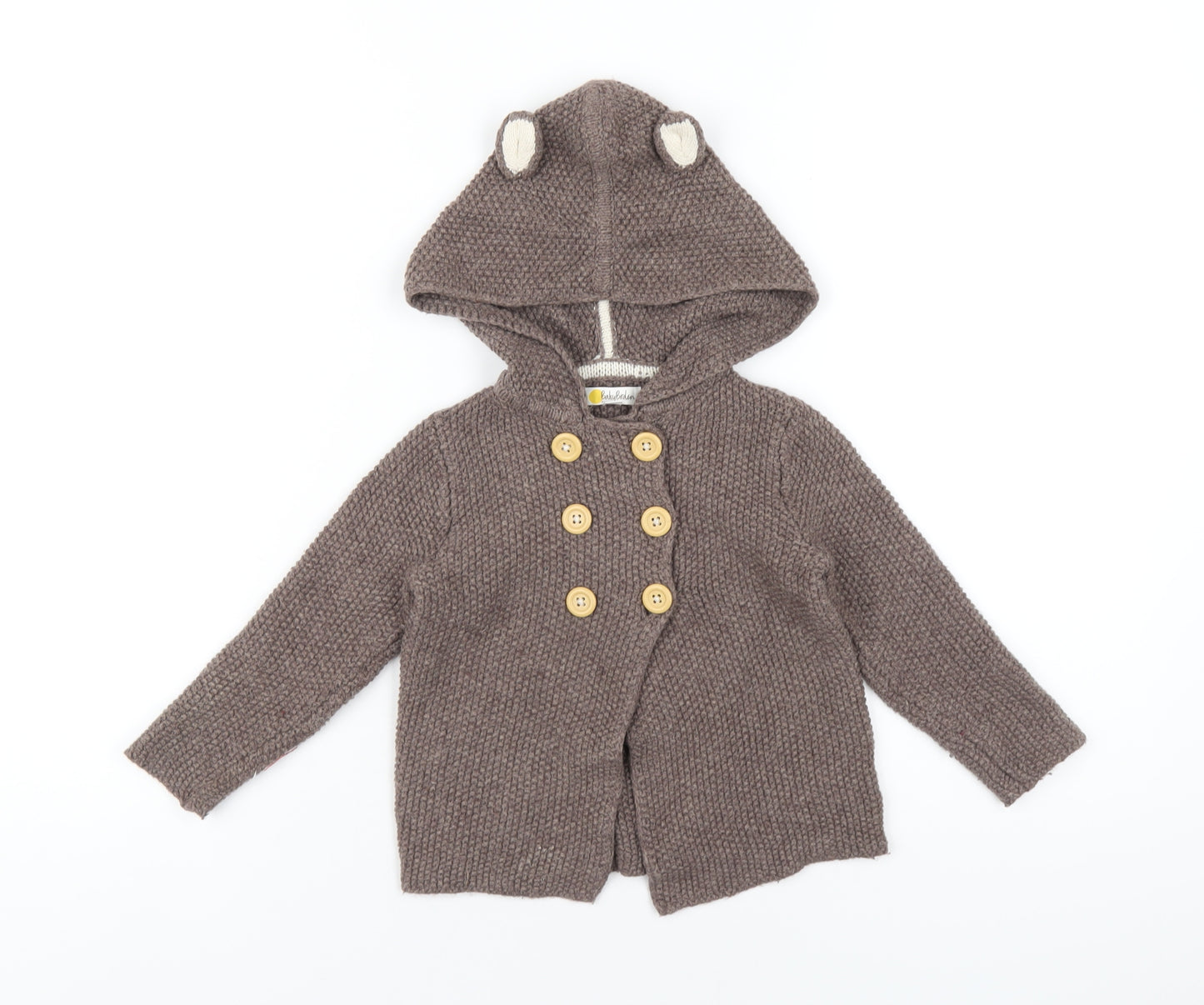 Baby Boden Girls Brown Round Neck Cotton Cardigan Jumper Size 2-3 Years Button