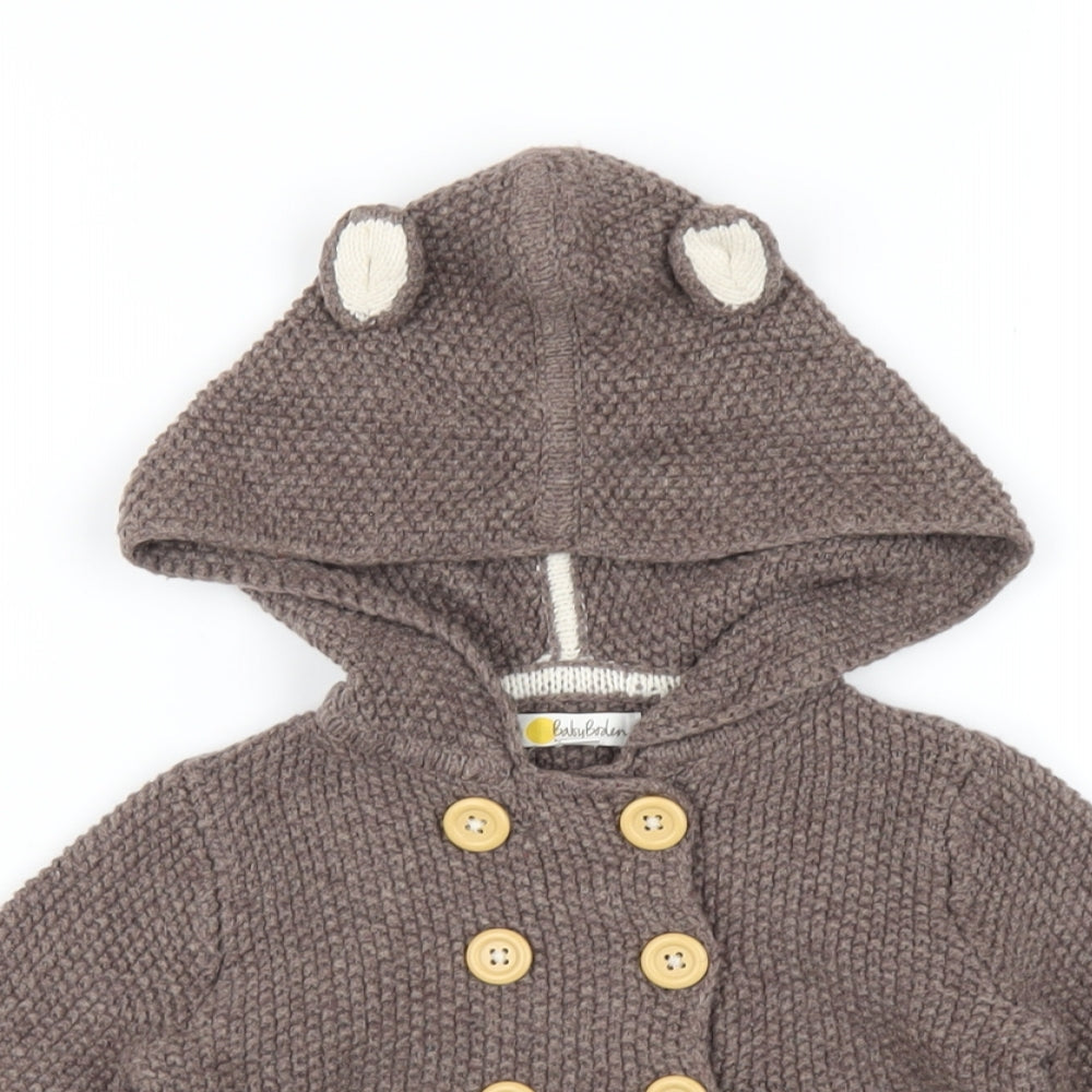 Baby Boden Girls Brown Round Neck Cotton Cardigan Jumper Size 2-3 Years Button