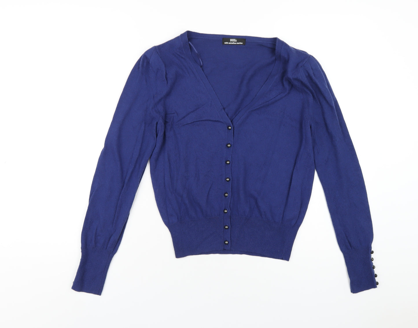 Marks and Spencer Womens Blue V-Neck Viscose Cardigan Jumper Size 14