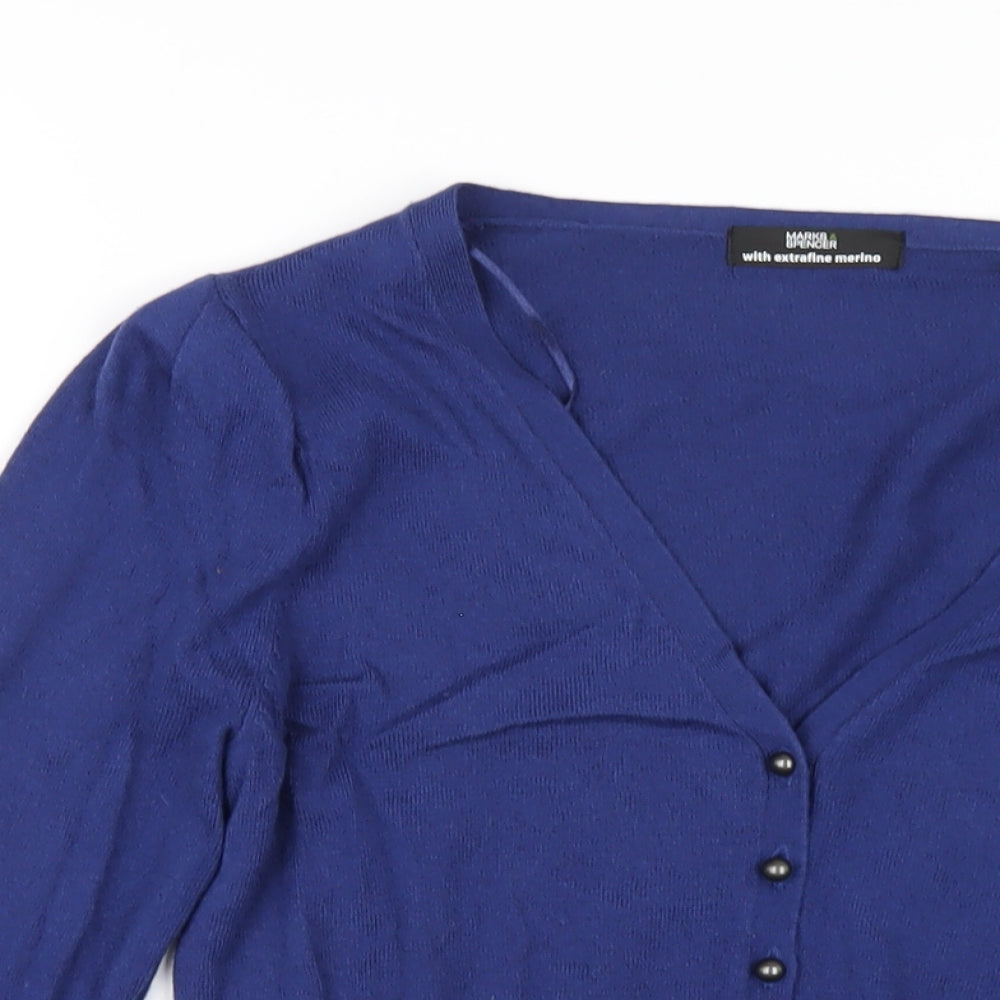 Marks and Spencer Womens Blue V-Neck Viscose Cardigan Jumper Size 14