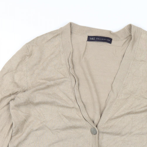 Marks and Spencer Womens Beige V-Neck Viscose Cardigan Jumper Size S