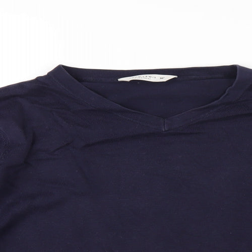 John Lewis Mens Blue V-Neck Cotton Pullover Jumper Size L Long Sleeve