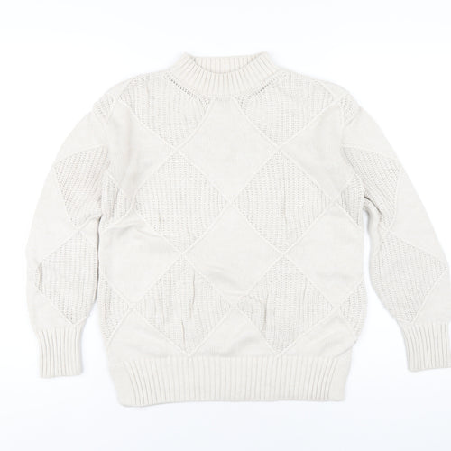 Marks and Spencer Womens Beige Round Neck Cotton Pullover Jumper Size XS
