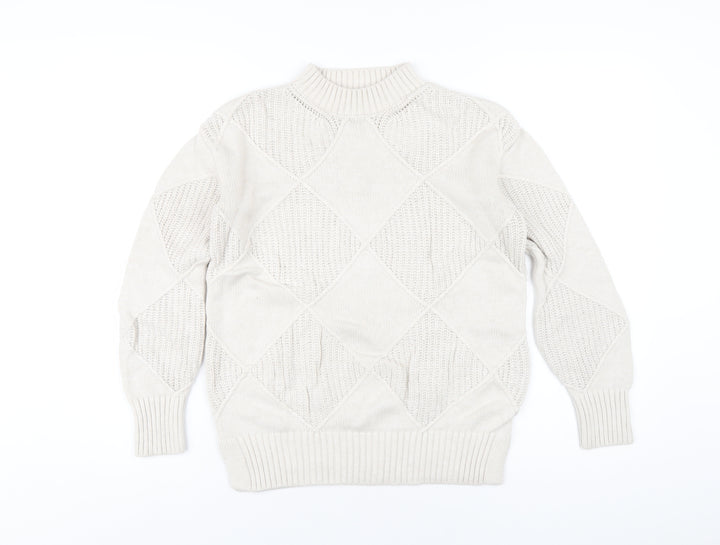 Marks and Spencer Womens Beige Round Neck Cotton Pullover Jumper Size XS