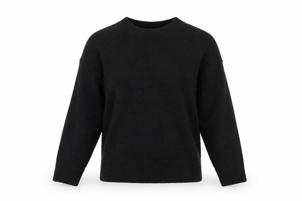 Front view of H&M women’s black round neck acrylic jumper, size S