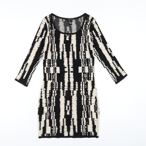 FOREVER 21 Womens Black Geometric Viscose Bodycon Size M Scoop Neck Pullover