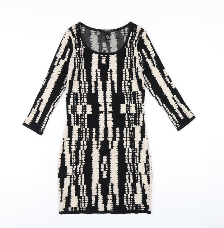 FOREVER 21 Womens Black Geometric Viscose Bodycon Size M Scoop Neck Pullover
