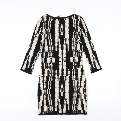 FOREVER 21 Womens Black Geometric Viscose Bodycon Size M Scoop Neck Pullover