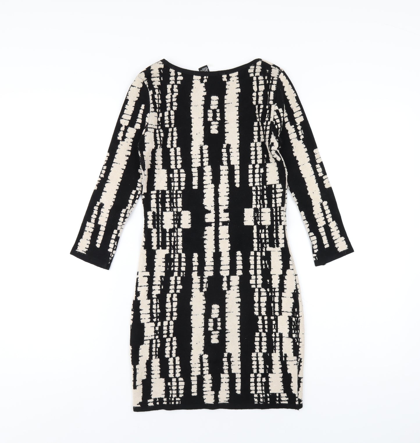 FOREVER 21 Womens Black Geometric Viscose Bodycon Size M Scoop Neck Pullover