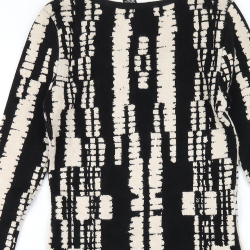 FOREVER 21 Womens Black Geometric Viscose Bodycon Size M Scoop Neck Pullover