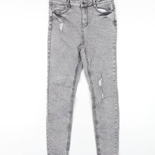 PEP&CO Womens Grey Cotton Skinny Jeans Size 10 L27 in Regular Zip