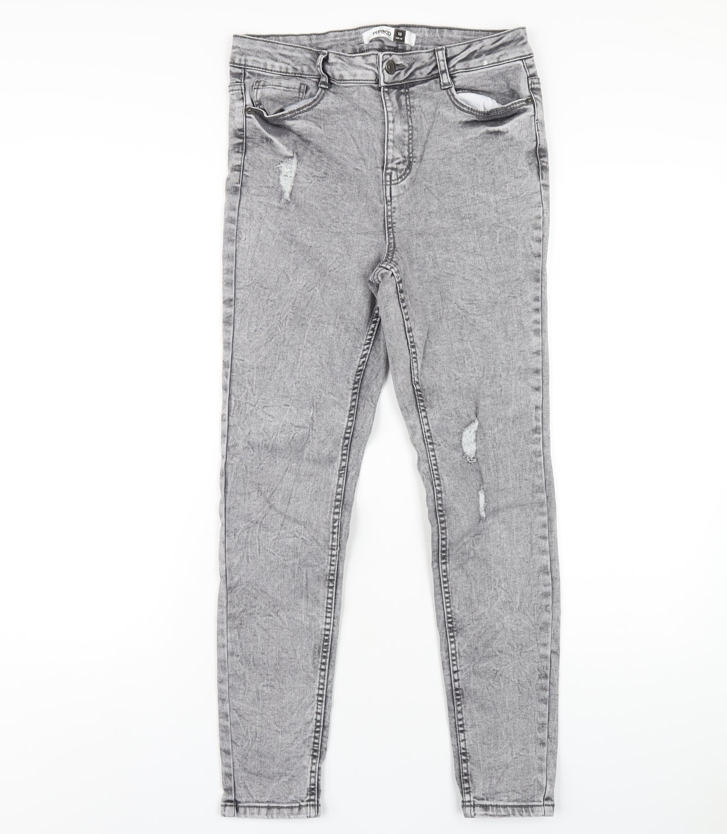 PEP&CO Womens Grey Cotton Skinny Jeans Size 10 L27 in Regular Zip