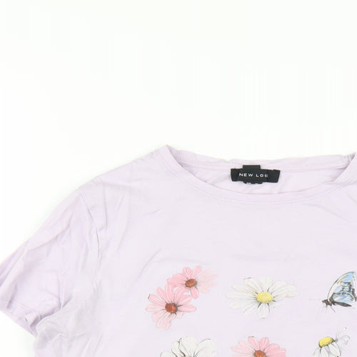 New Look Womens Purple Cotton Basic T-Shirt Size 10 Round Neck