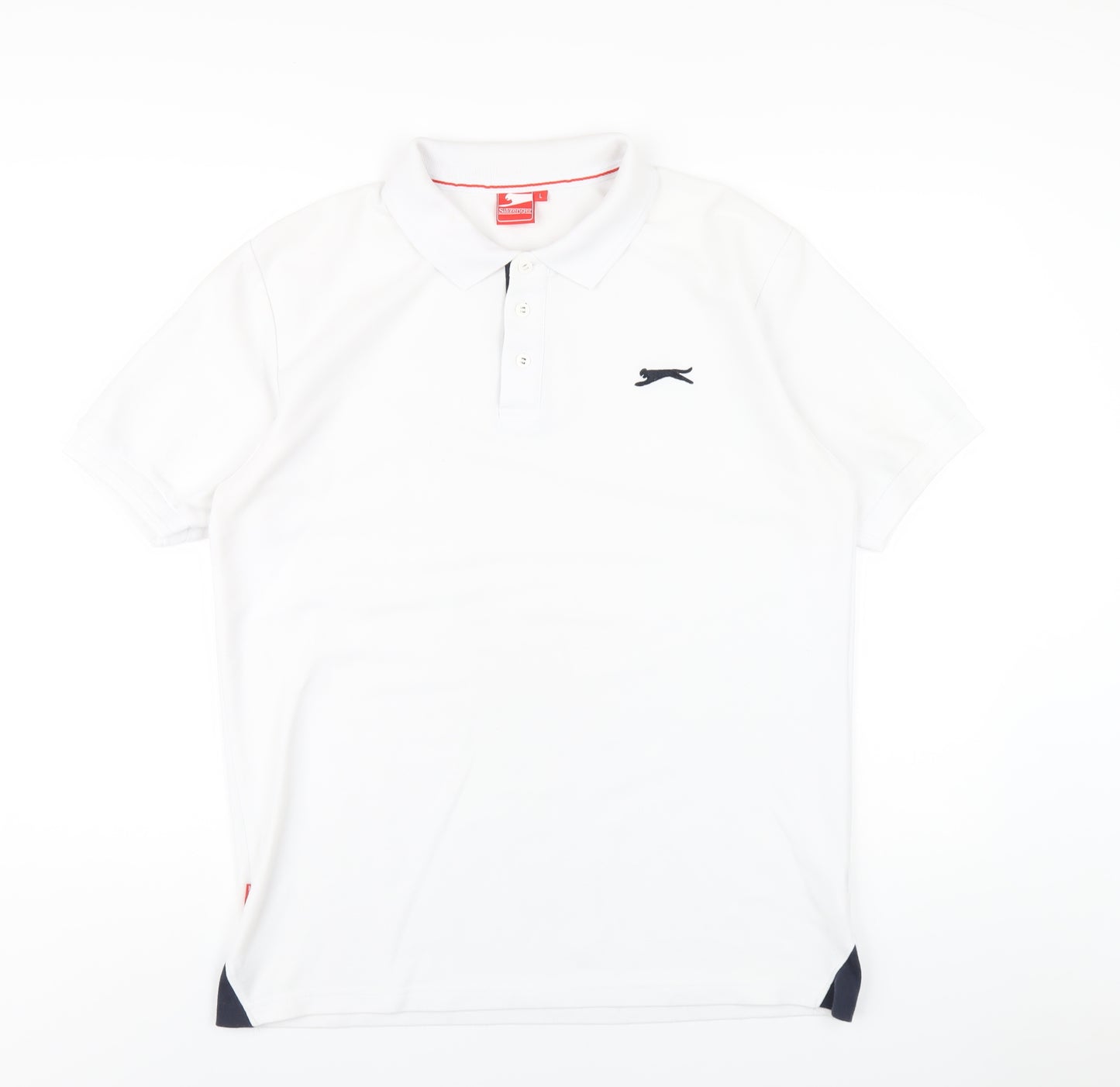Slazenger Mens White Polyester Polo Size L Collared Button