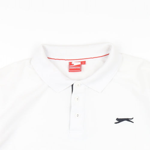 Slazenger Mens White Polyester Polo Size L Collared Button