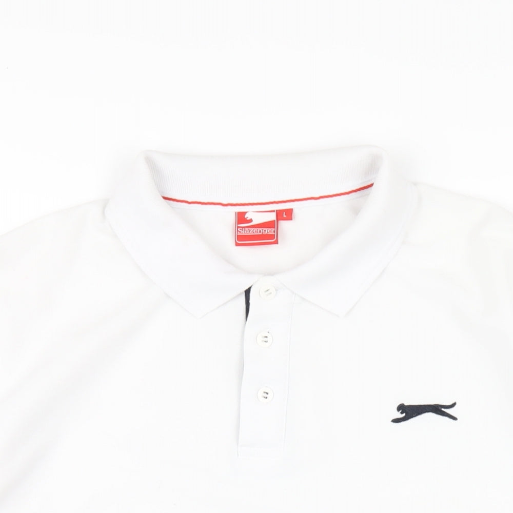 Slazenger Mens White Polyester Polo Size L Collared Button