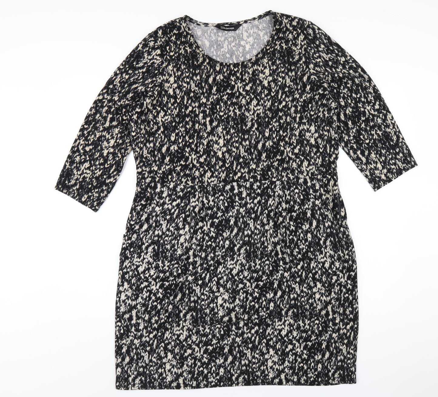 Kaleidoscope Womens Black Geometric Polyester A-Line Size 18 Round Neck Pullover
