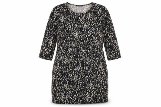 Front view of Kaleidoscope women’s black geometric polyester a-line, size UK 18, round neck pullover