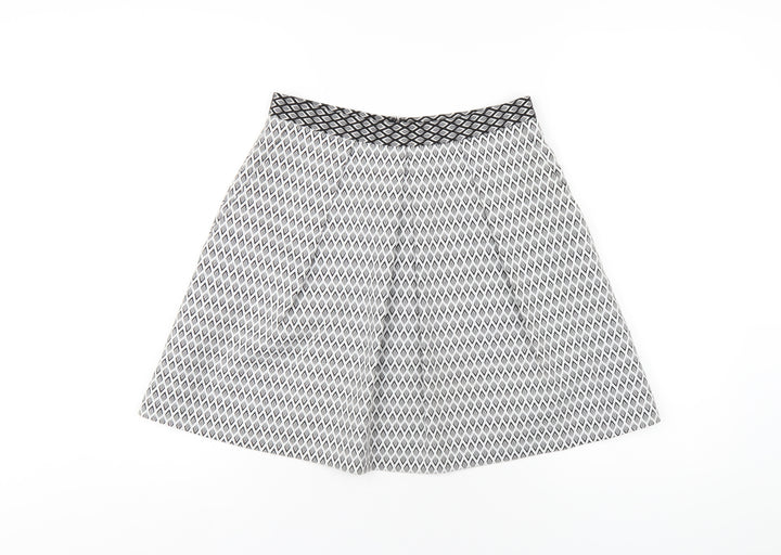 Coast Womens Grey Geometric Polyester A-Line Skirt Size 10 Zip