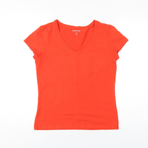 Dunnes Stores Womens Orange Cotton Basic T-Shirt Size 14 V-Neck