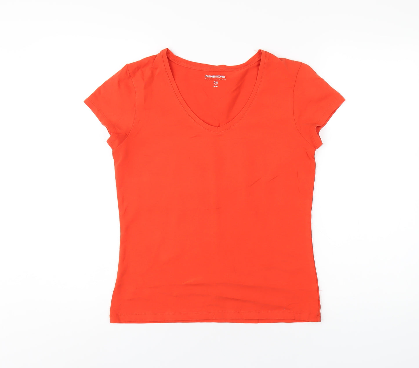 Dunnes Stores Womens Orange Cotton Basic T-Shirt Size 14 V-Neck