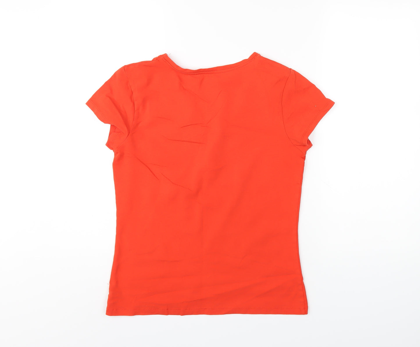 Dunnes Stores Womens Orange Cotton Basic T-Shirt Size 14 V-Neck