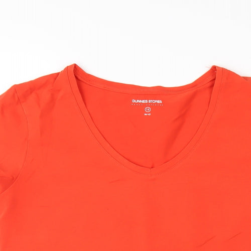 Dunnes Stores Womens Orange Cotton Basic T-Shirt Size 14 V-Neck