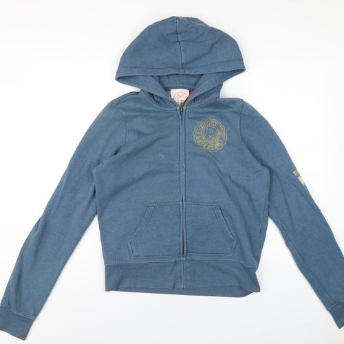 PINK Womens Blue Cotton Full Zip Hoodie Size M Zip