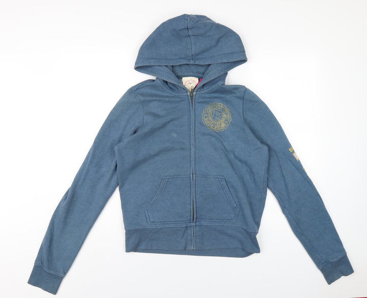 PINK Womens Blue Cotton Full Zip Hoodie Size M Zip