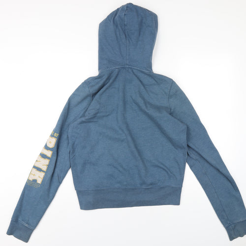PINK Womens Blue Cotton Full Zip Hoodie Size M Zip